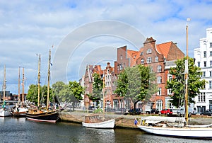 Panorama at the River Trave in the Hanse City Luebeck, Schleswig - Holstein photo