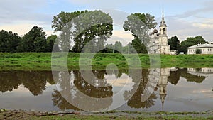 Panorama of River Vologda and church of the Presentation of the Lord was built in 1731-1735 years in Vologda, Russia