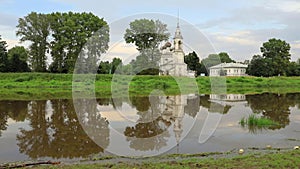 Panorama of River Vologda and church of the Presentation of the Lord was built in 1731-1735 years in Vologda, Russia