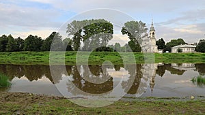 Panorama of River Vologda and church of the Presentation of the Lord was built in 1731-1735 years in Vologda, Russia