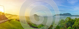 Panorama of road on the Ratchaprapha Dam, Surat Thani