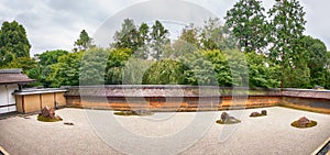 Panorama of rock garden of Ryoan-ji temple The Temple of the Dragon at Peace. Kyoto. JapanPeace. Kyoto. Japan