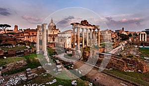 Panorama of Roman Forum (Foro Romano) at Sunset, Rome