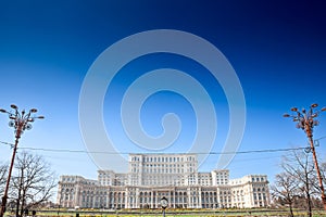 Panorama of the Romanian palace of parliament in Bucharest, symbol of romanian communism, also called Casa Poporului, seen from