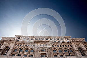 Panorama of the Romanian palace of parliament in Bucharest, symbol of romanian communism, also called Casa Poporului, seen from