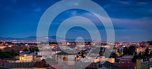 Panorama of Rome city at dusk with beautiful architecture, Italy