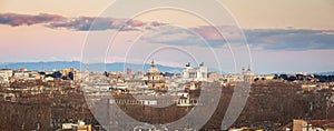 Panorama of Rome city at sunset with beautiful architecture, Italy