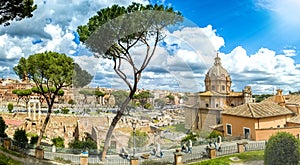 Panorama in Rome from Capitoline Hill, via dei Fori Imperiali road photo