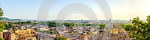 Panorama of Rome city center and Trastevere district at sunrise, Italy