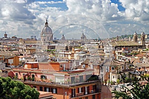 Panorama of Rome, landmark attraction in Italy. Top view over Rome. Beautiful landscape