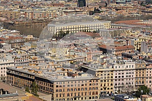 Panorama of Rome from the observation deck of the dome of St. Peter`s Basilica. Panorama of the city. The best view of Rome.