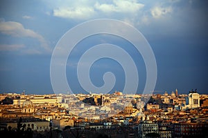 Panorama of Rome on a stormy day, Italy