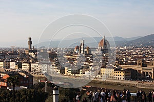 Panorama of the roofs of the city of Florence, the Tuscan capital, seen from the top of a small hill