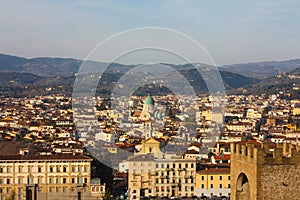 Panorama of the roofs of the city of Florence, the Tuscan capital, seen from the top of a small hill