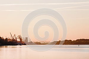 Panorama of Rostov-on-Don and the Don River at sunrise in summer