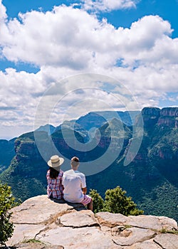 Panorama route Soute Africa, Blyde river canyon with the three rondavels,impressive view of three rondavels and the