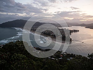 Panorama of Royal Billy Point Pauanui beach from hill mount paku summit Tairua Waikato Coromandel Peninsula New Zealand