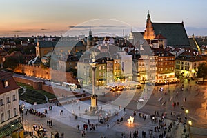 Panorama of Royal Castle in Warsaw during sunset