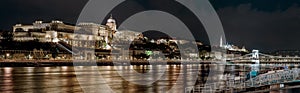 Panorama of Royal Palace or Buda Castle at night. Budapest, Hung