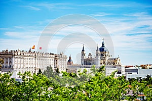 Panorama of Royal Palace in Madrid and Catedral de la Almudena