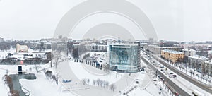 Panorama of the Russian city of Kirov from a height on a winter day