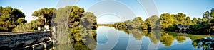 Panorama of S`Albufera Natural Park lagoon and entrance, Mallorca