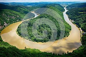 Panorama of Saarschleife loop in Saarland, Germany