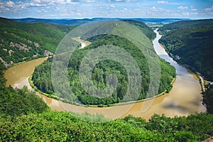 Panorama of Saarschleife loop in Saarland, Germany photo