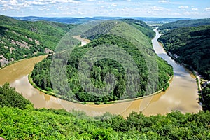 Panorama of Saarschleife loop in Saarland, Germany photo