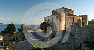 Panorama of Saint Florent fort at sunrise, Corsica, France
