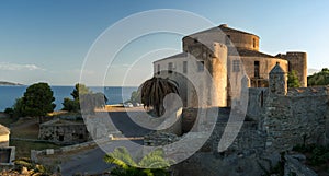 Panorama of Saint Florent fort at sunrise, Corsica, France photo