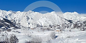 Panorama of Saint Martin de Bellevile, 3 Vallees ski resort in the Alps France