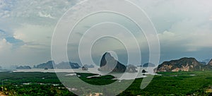 Panorama of Samet Nangshe view point during rainy day in Thailand. photo