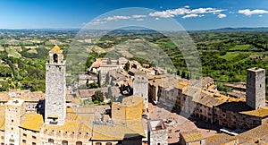 Panorama of San Gimignano under a blue sky