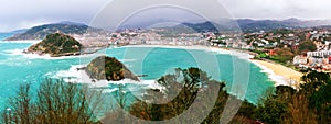 Panorama of San Sebastian bay from the top of Monte Igueldo in Basque Country, Spain