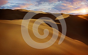 Panorama of sand dunes Sahara Desert