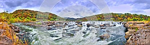 Panorama of Sandstone Falls in West Virginia with fall colors