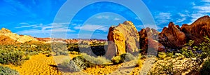 Panorama of the Sandstone Mountains in the Valley of Fire State Park in Nevada, USA