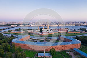 Panorama of Sankt-Petersburg. View of the Peter and Paul Fortress. St. Petersburg from the air. Saint Petersburg, Russia