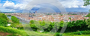 Panorama of Saone River, city center, from Abbe Larue, Lyon