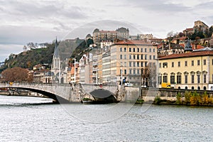 Panorama on the Saone river in Lyon. Saint Georges district