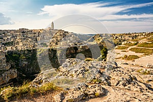 The panorama of the Sassi di Matera from the opposite hill