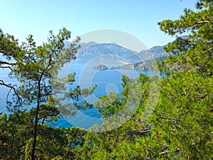 Panorama of the sea and the rocks near Cirali