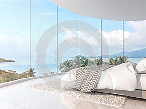 Panorama sea view bedroom 3d render