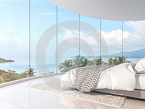 Panorama sea view bedroom 3d render photo