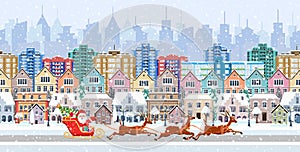 Panorama. seamless border with a winter cityscape