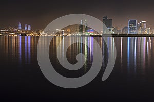 Panorama of the seaside boulevard in Baku at night