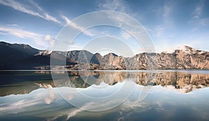 Panorama of Segara Anak on Mount Rinjani crater lake