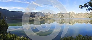 Panorama of Segara Anak on Mount Rinjani crater lake