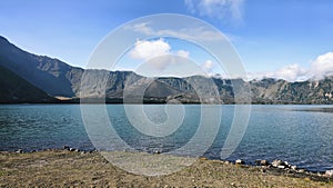 Panorama of Segara Anak on Mount Rinjani Crater Lake